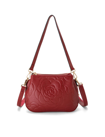 ROSIE 3 COMPARTMENT LEATHER XBODY BAG- RED