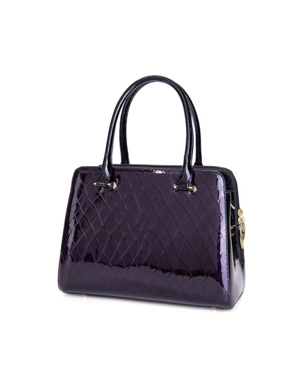 YOLANDA GRIP HANDLE LEATHER BAG- SF27-0343- DEEP PURPLE WITH BLACK TRIM