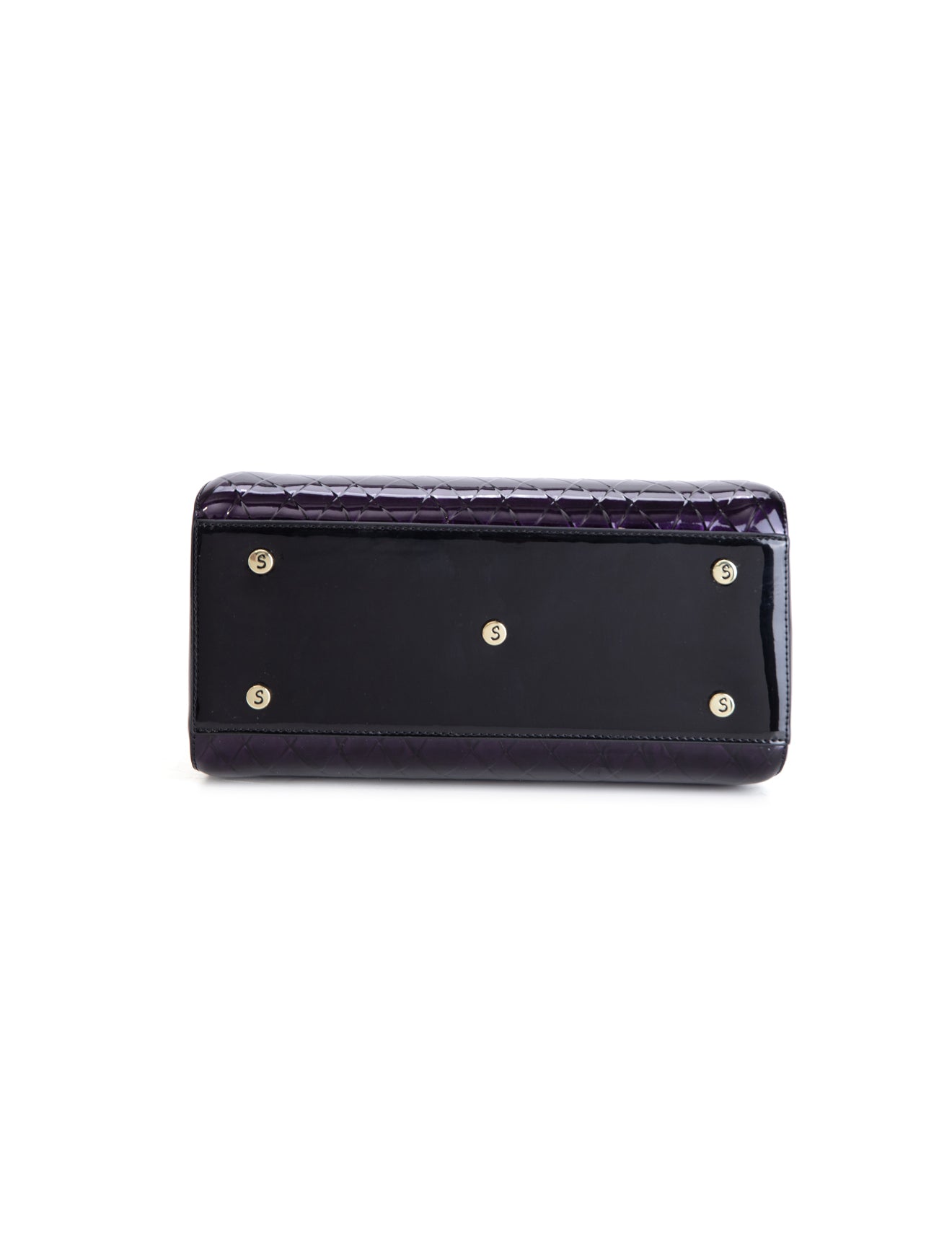 YOLANDA GRIP HANDLE LEATHER BAG- SF27-0343- DEEP PURPLE WITH BLACK TRIM