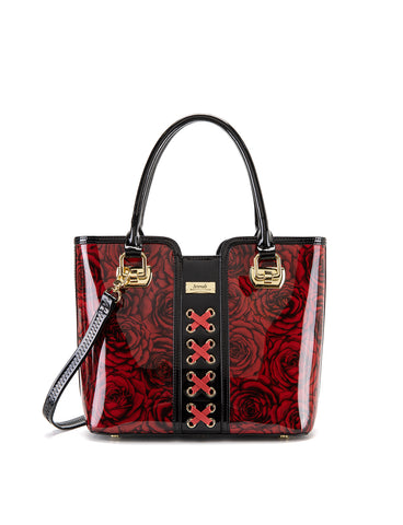 ROSE BUDS MED GRIP HANDLE LEATHER BAG-SF38-0292- NEW IN