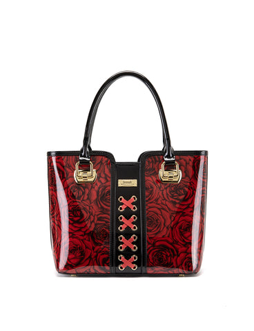 ROSE BUDS MED GRIP HANDLE LEATHER BAG-SF38-0292- NEW IN