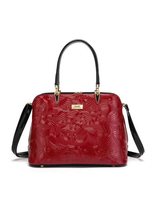 AMIRA TRIPLE COMPARTMENT LEATHER BAG- SF45-8137-RED- NEW IN