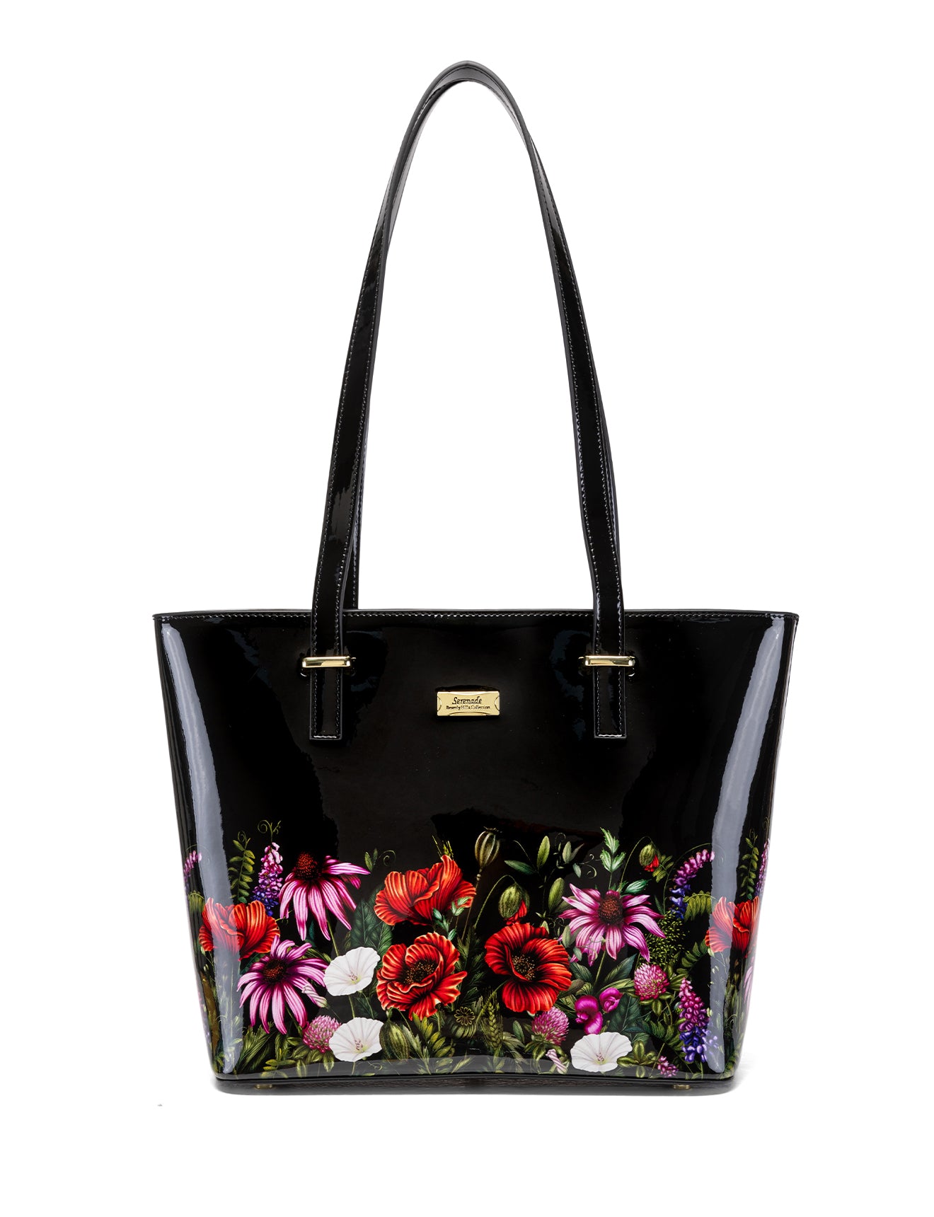PEONY PATENT LEATHER TOTE  - FLORAL PRINT