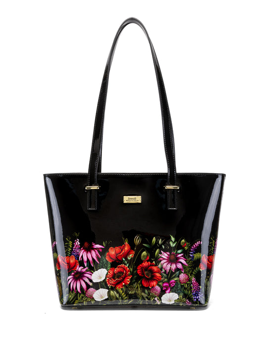 PEONY PATENT LEATHER TOTE  - FLORAL PRINT