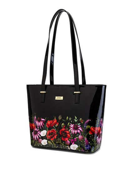 PEONY PATENT LEATHER TOTE  - FLORAL PRINT