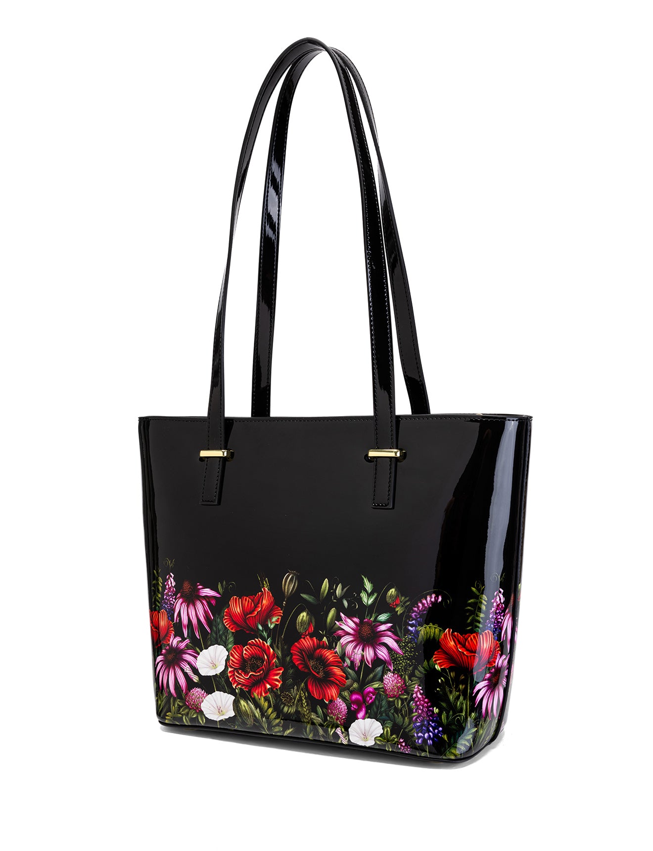 PEONY PATENT LEATHER TOTE  - FLORAL PRINT