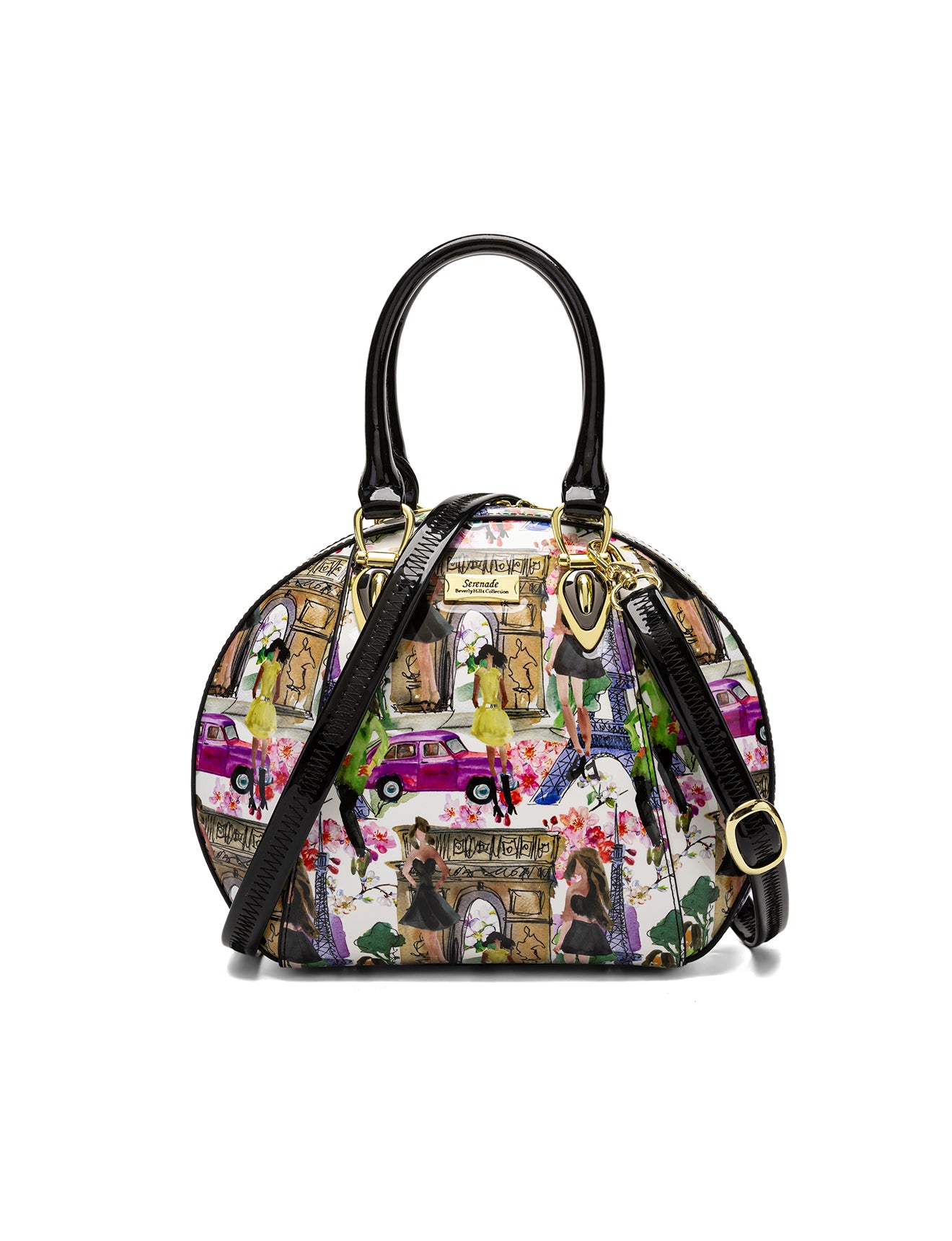 PARIS ROUND PATENT LEATHER BAG - PARIS PRINT