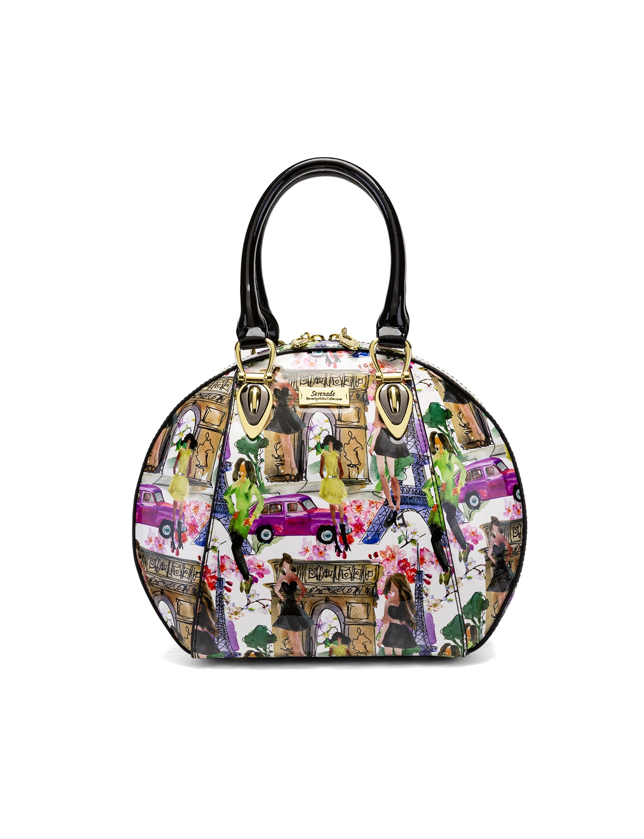 PARIS ROUND PATENT LEATHER BAG - PARIS PRINT
