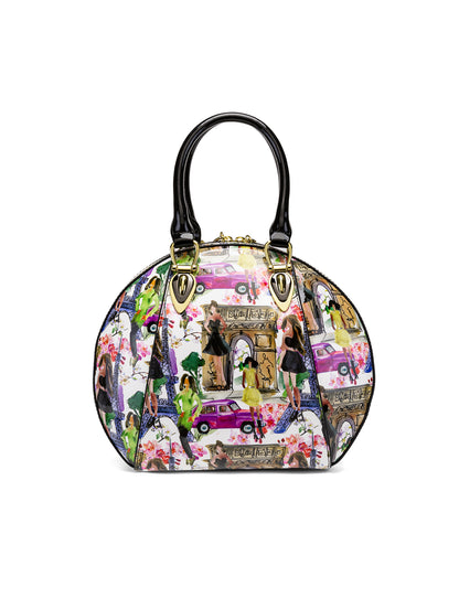 PARIS ROUND PATENT LEATHER BAG - PARIS PRINT