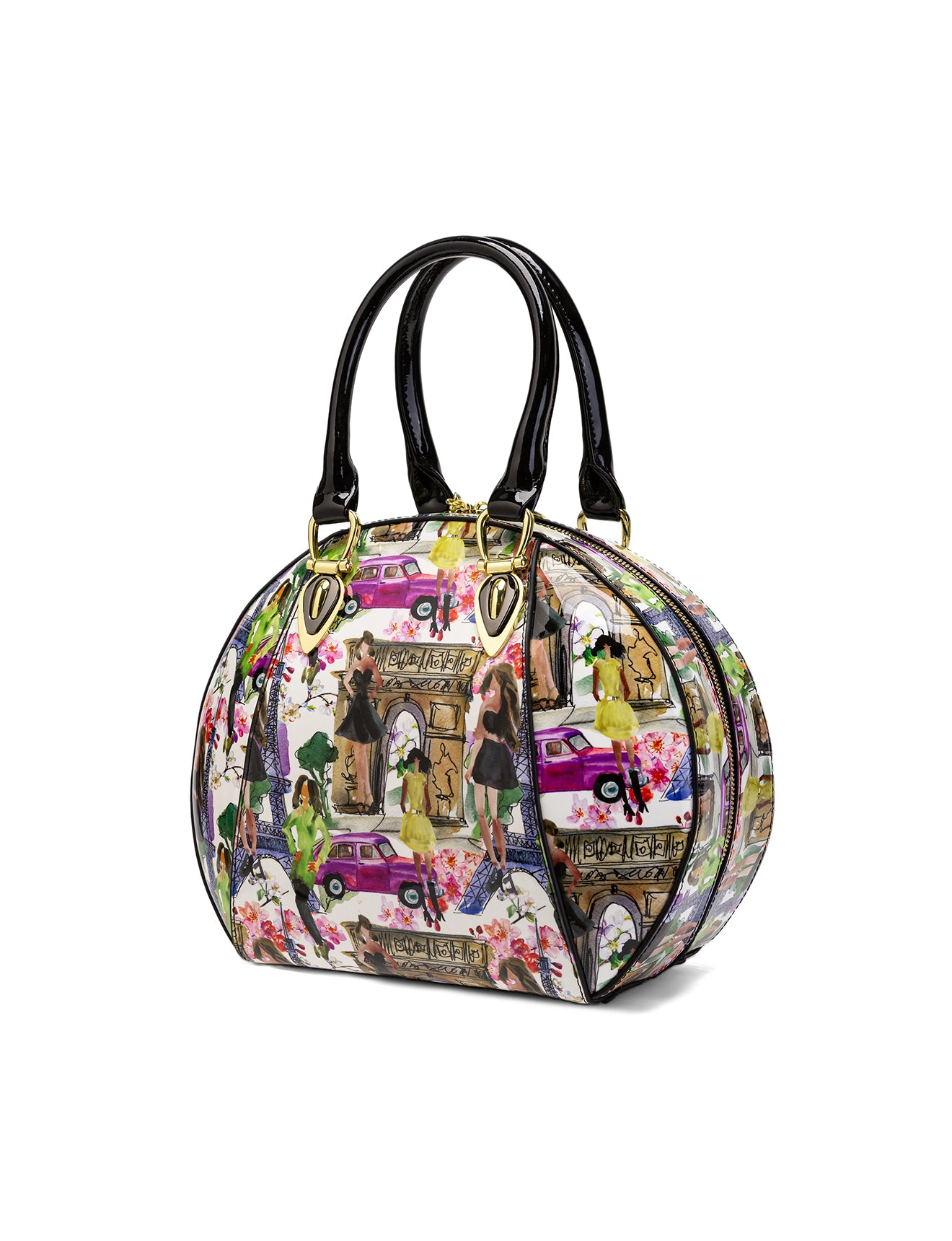 PARIS ROUND PATENT LEATHER BAG - PARIS PRINT