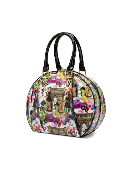 PARIS ROUND PATENT LEATHER BAG - PARIS PRINT