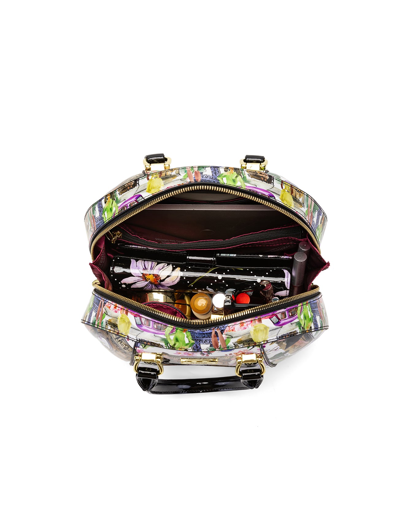 PARIS ROUND PATENT LEATHER BAG - PARIS PRINT