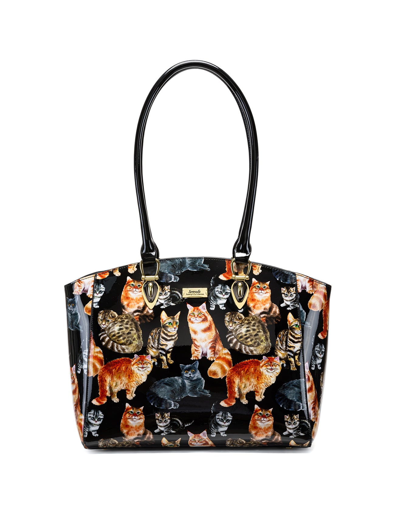CATS MEOW PATENT LEATHER SHOULDER BAG - CAT PRINT