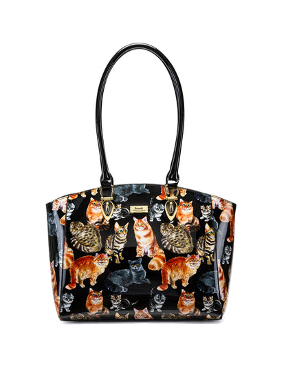 CATS MEOW PATENT LEATHER SHOULDER BAG - CAT PRINT