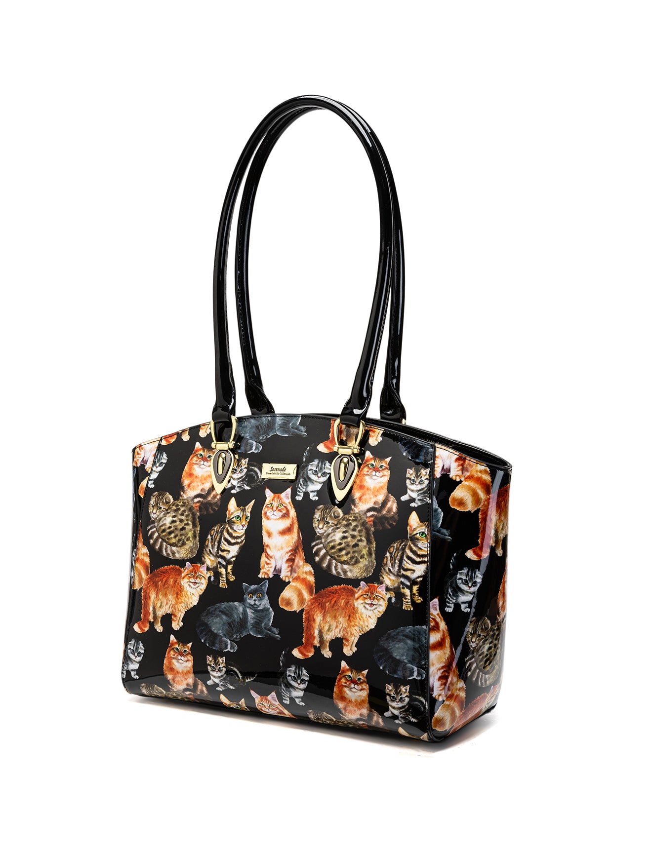 CATS MEOW PATENT LEATHER SHOULDER BAG - CAT PRINT