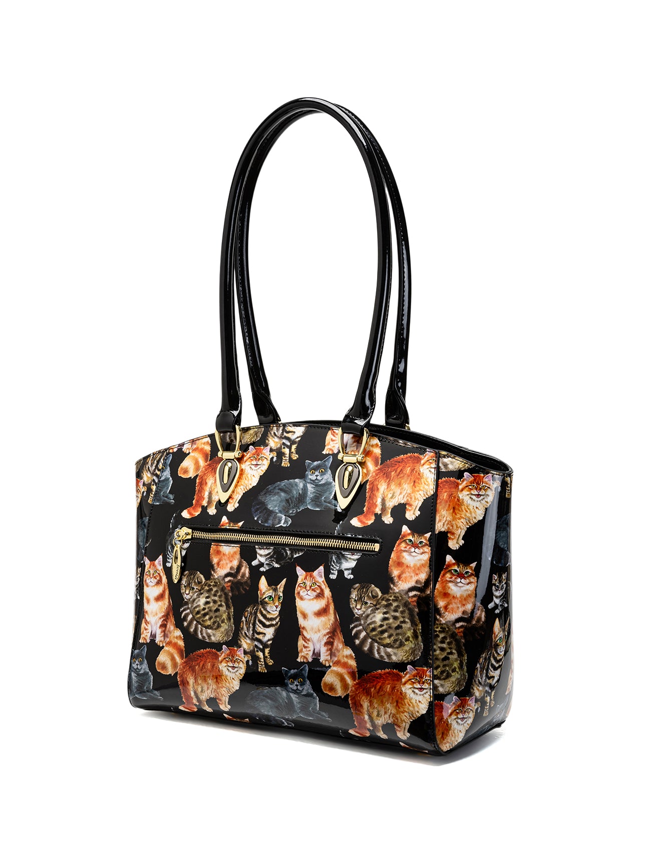 CATS MEOW PATENT LEATHER SHOULDER BAG - CAT PRINT