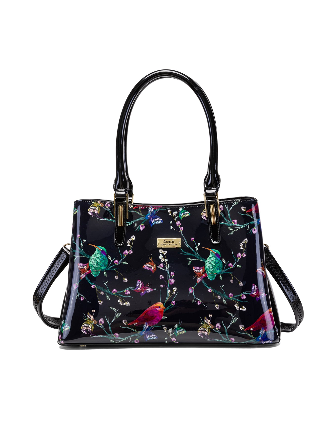 HUMMINGBIRD SINGS PATENT LEATHER BAG  - BIRD PRINT