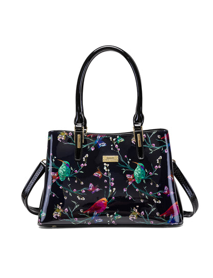 HUMMINGBIRD SINGS PATENT LEATHER BAG  - BIRD PRINT