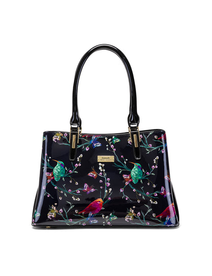 HUMMINGBIRD SINGS PATENT LEATHER BAG  - BIRD PRINT