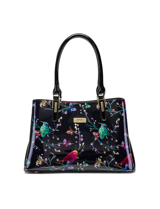 HUMMINGBIRD SINGS PATENT LEATHER BAG  - BIRD PRINT