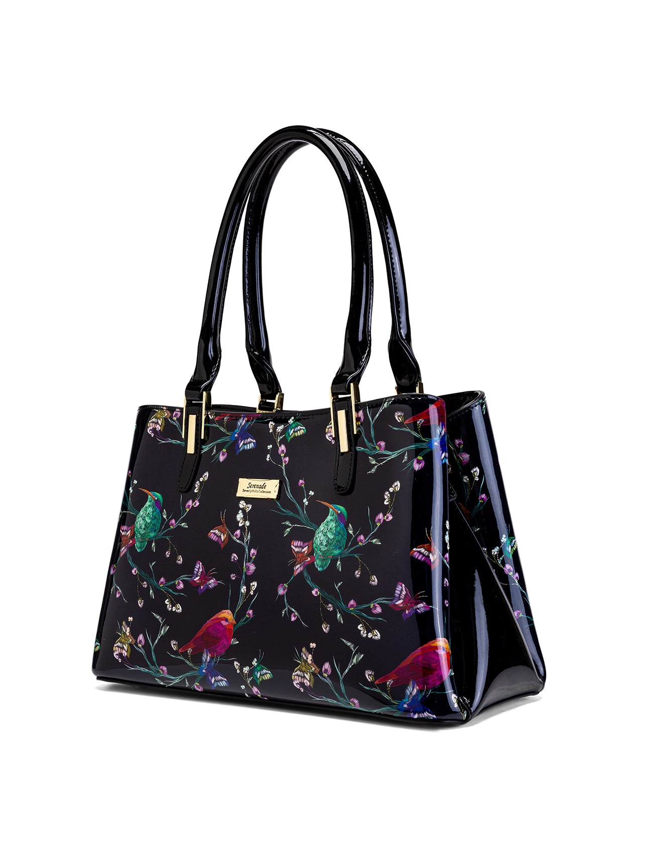 HUMMINGBIRD SINGS PATENT LEATHER BAG  - BIRD PRINT