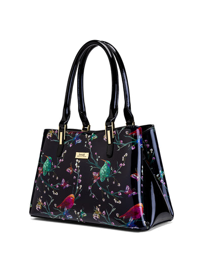 HUMMINGBIRD SINGS PATENT LEATHER BAG  - BIRD PRINT