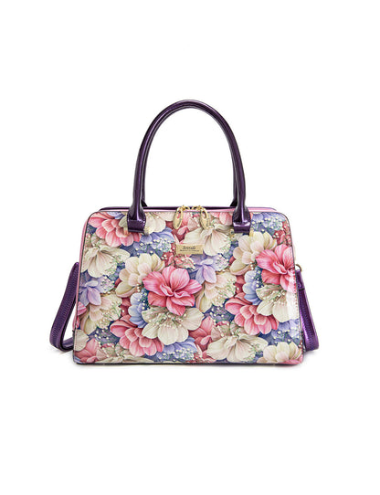 ANGELIQUE GRIP HANDLE LEATHER BAG-SN57-0343- PINK & PUR ZIPS- SALE