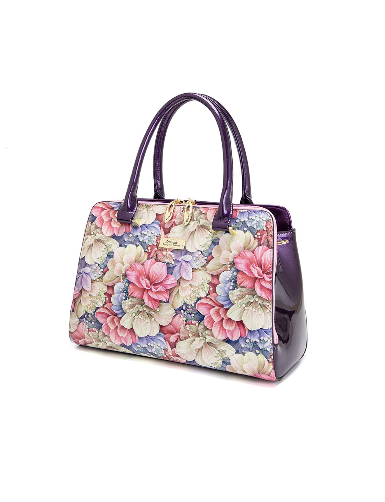 ANGELIQUE GRIP HANDLE LEATHER BAG-SN57-0343- PINK & PUR ZIPS- SALE