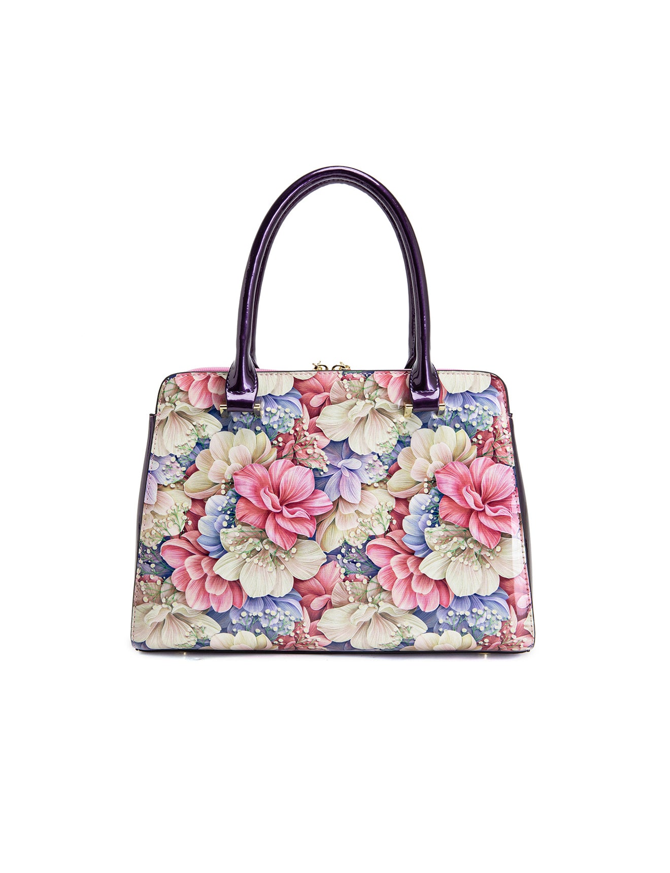 ANGELIQUE GRIP HANDLE LEATHER BAG-SN57-0343- PINK & PUR ZIPS- SALE