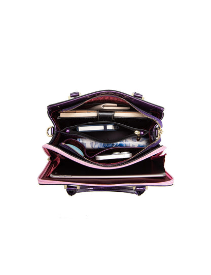 ANGELIQUE GRIP HANDLE LEATHER BAG-SN57-0343- PINK & PUR ZIPS- SALE