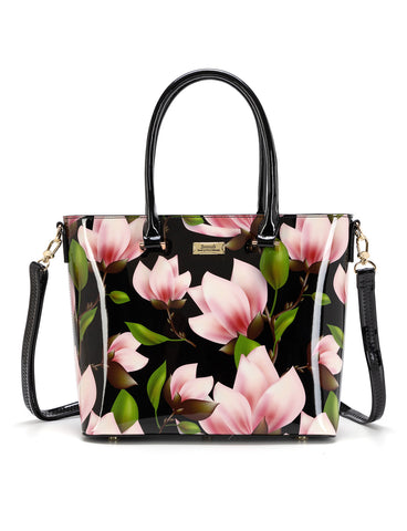 MAYUMI PATENT LEATHER FLORAL GRIP HANDLE BAG- SN76-8787