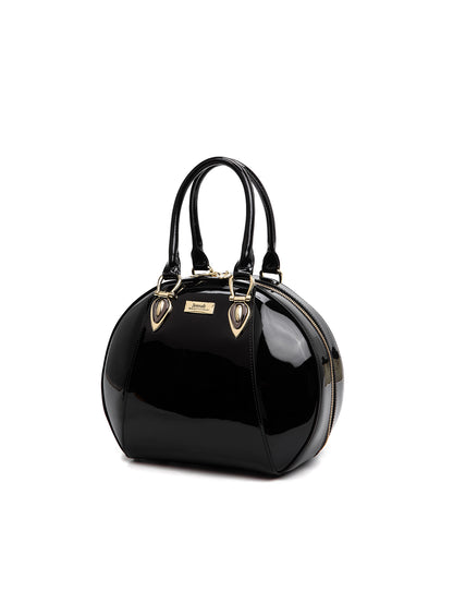 ALLURA ROUNDED MINI PATENT LEATHER HANDBAG-SV1-0293-BLK