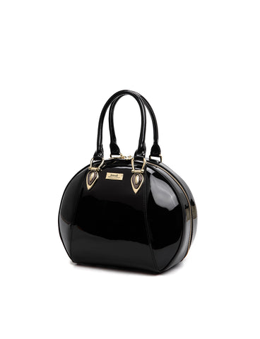 ALLURA ROUNDED MINI PATENT LEATHER HANDBAG-SV1-0293-BLK- NEW IN