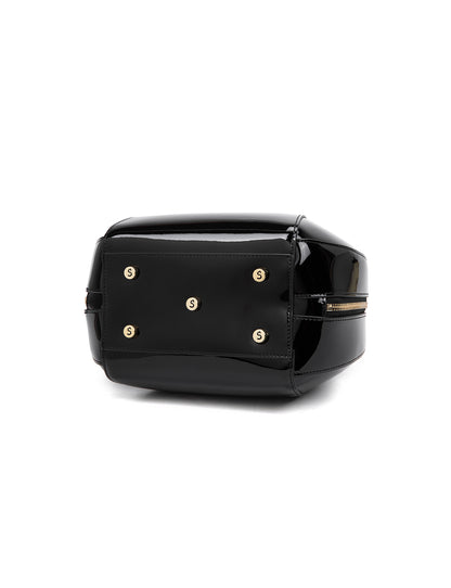 ALLURA ROUNDED MINI PATENT LEATHER HANDBAG-SV1-0293-BLK