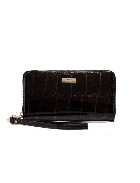 LEOPARD ZIP AROUND  PATENT LEATHER WALLET WITH RFID- WH716