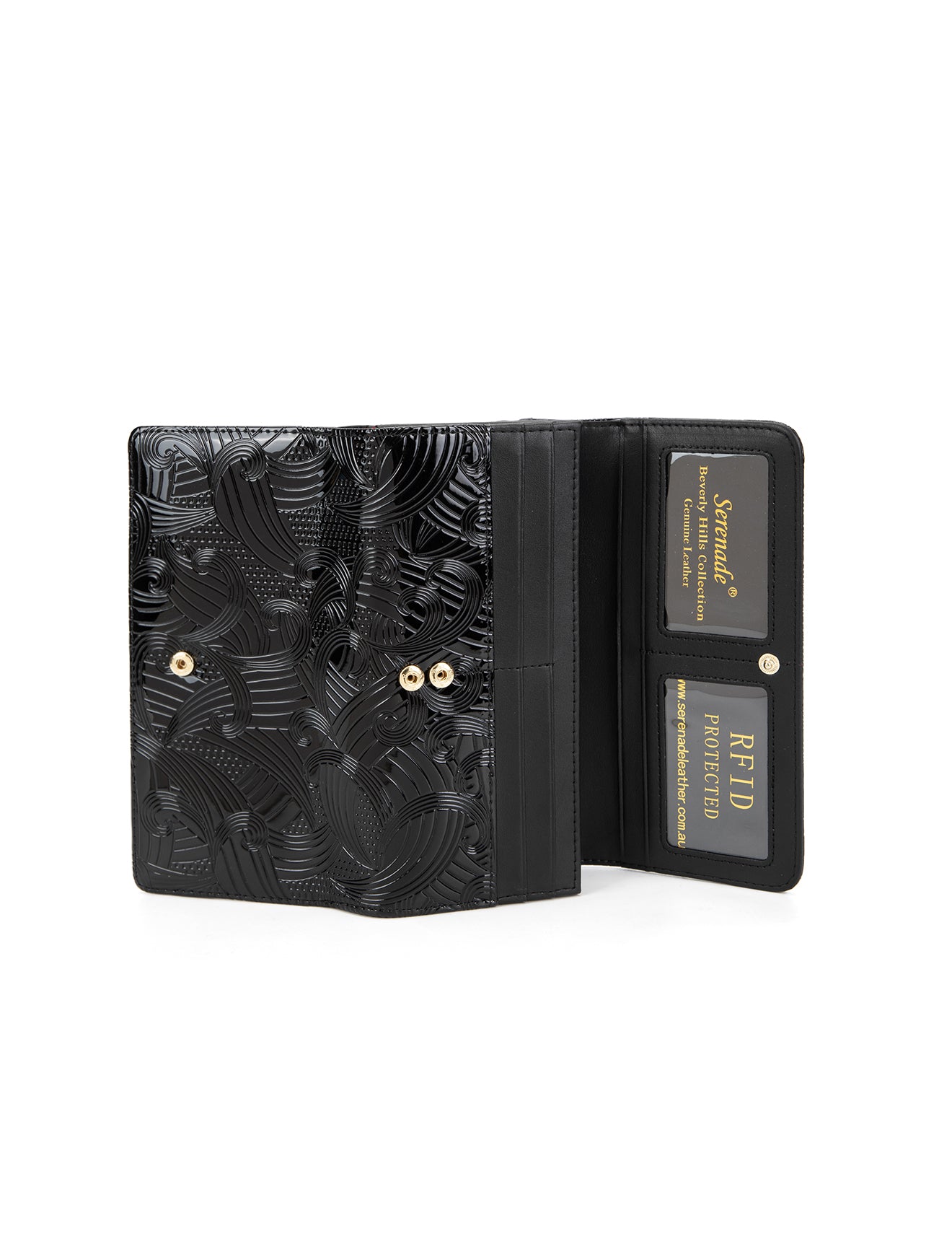 AMIRA LARGE  PATENT LEATHER WALLET WITH RFID- WSF4501-BLK