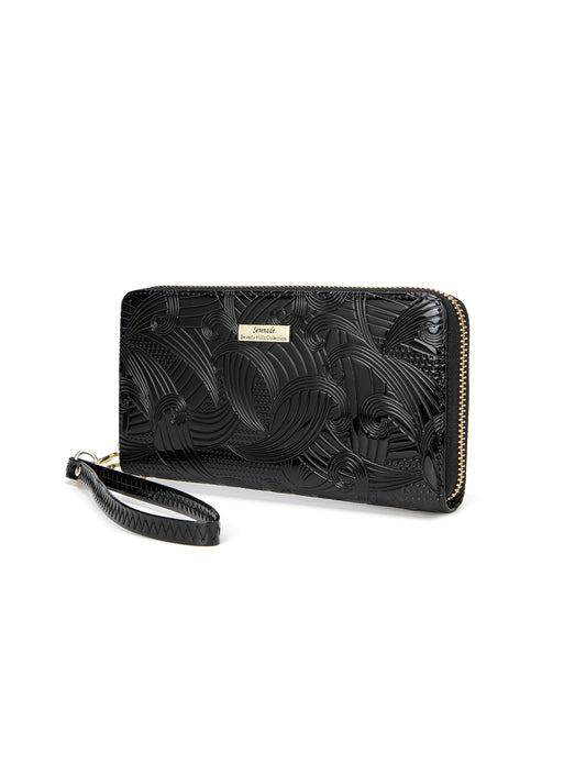 AMIRA ZIP AROUND LEATHER RFID WALLET- WSF4516-BLK