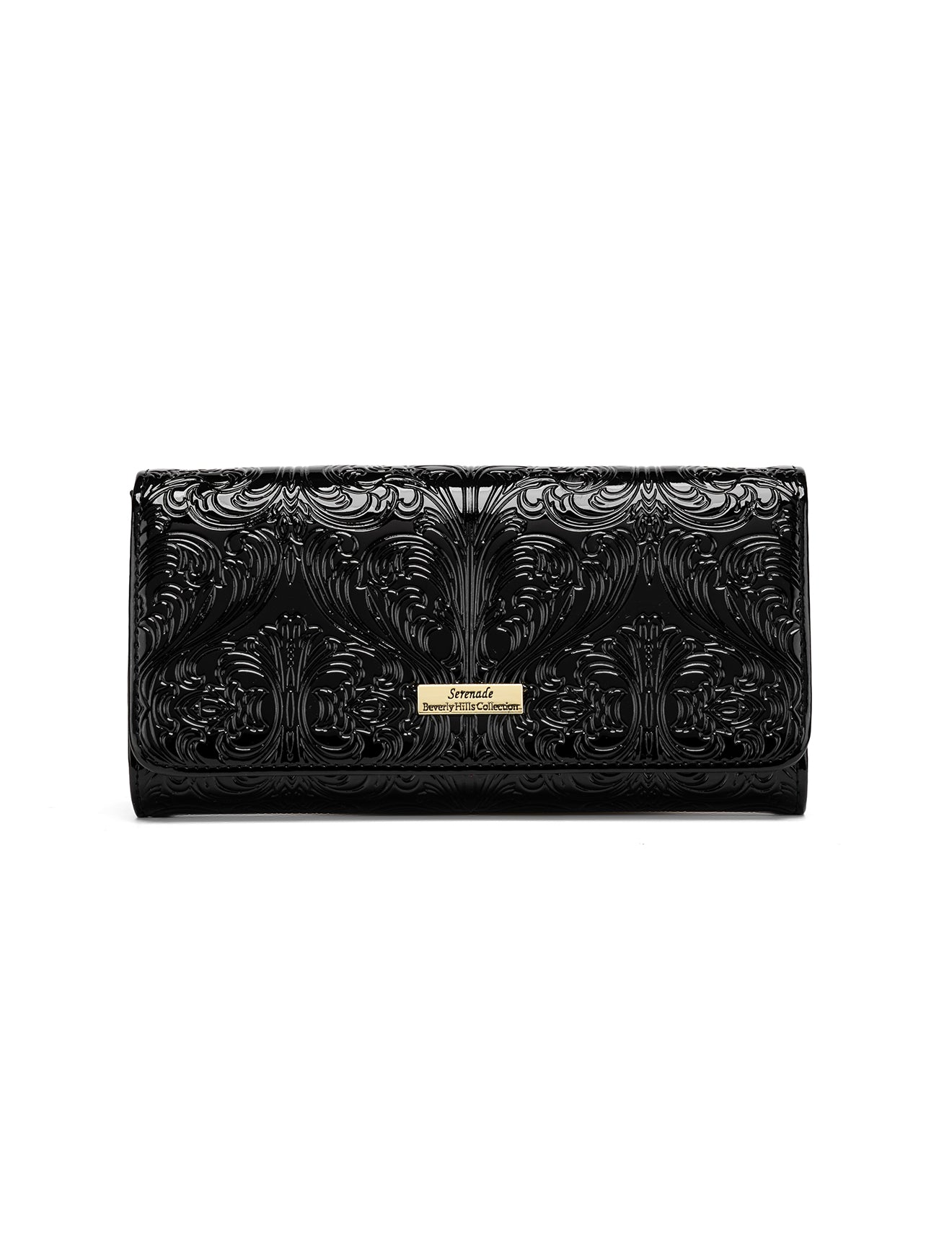 CAROLINA LARGE PATENT LEATHER WALLET WITH RFID - BLACK