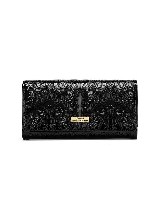 CAROLINA LARGE PATENT LEATHER WALLET WITH RFID - BLACK