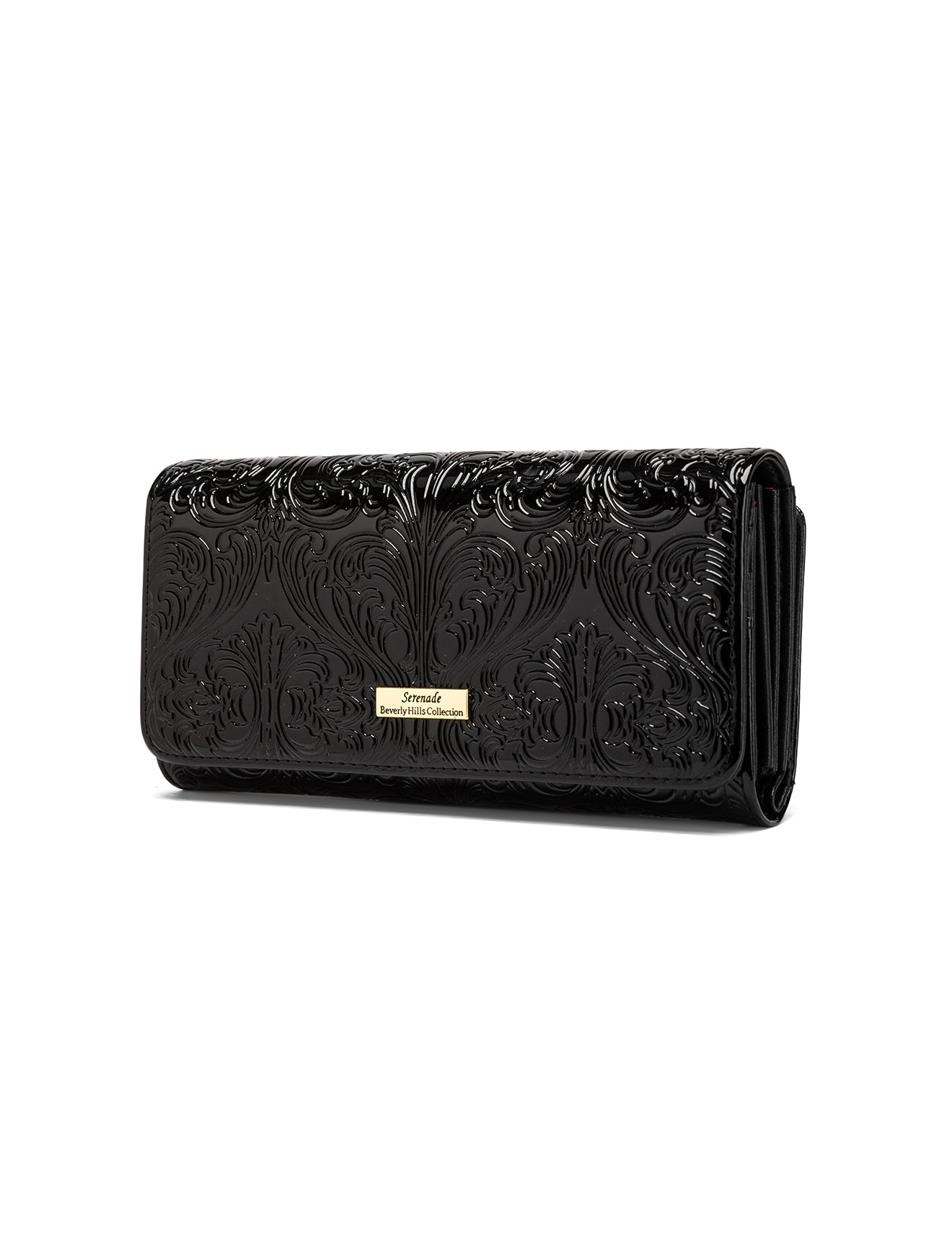 CAROLINA LARGE PATENT LEATHER WALLET WITH RFID - BLACK
