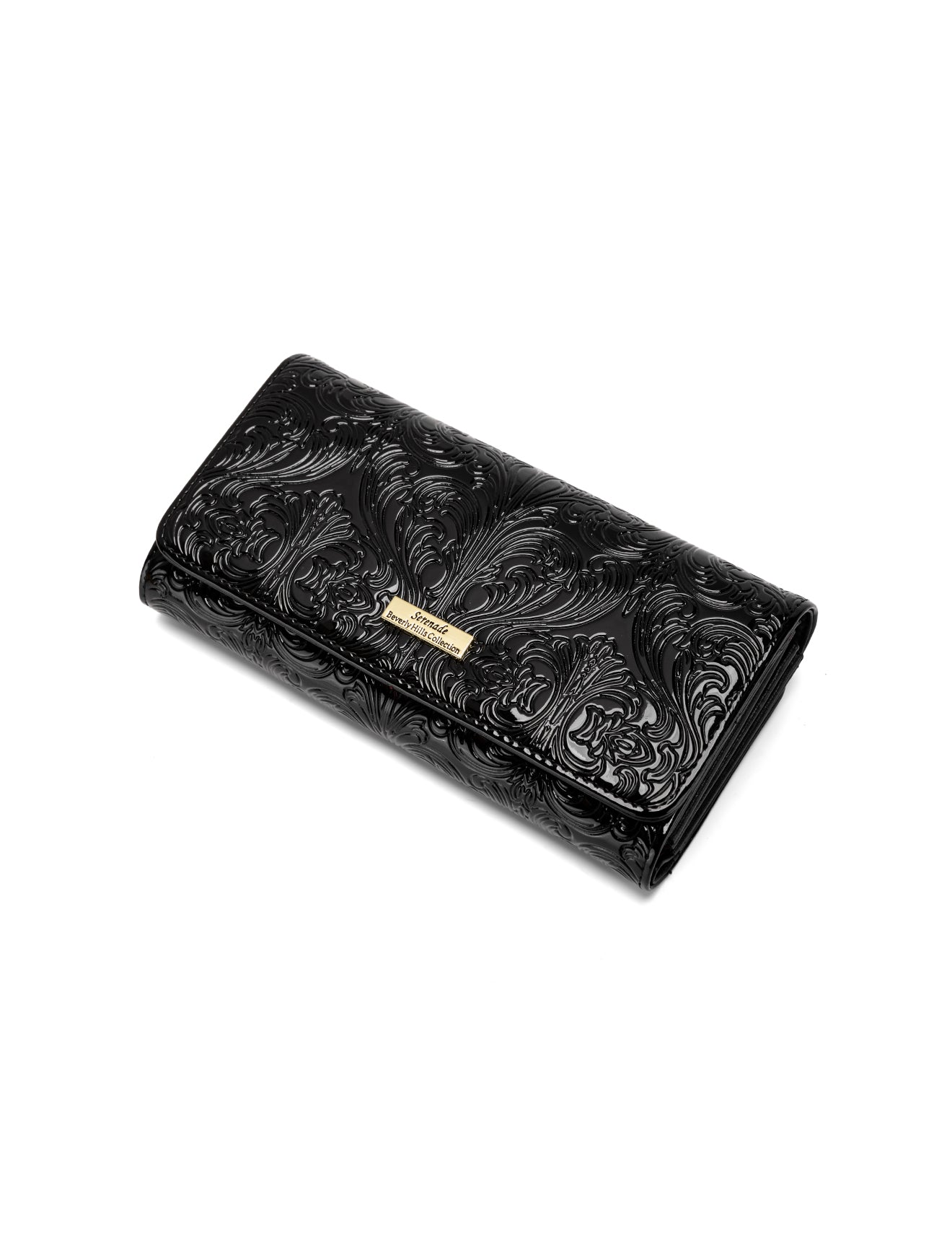 CAROLINA LARGE PATENT LEATHER WALLET WITH RFID - BLACK