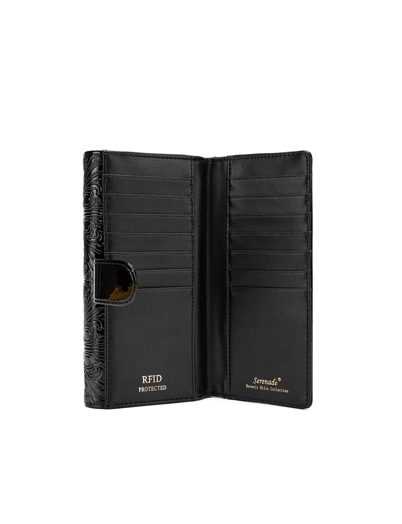 CAROLINA LARGE PATENT LEATHER WALLET WITH RFID - BLACK