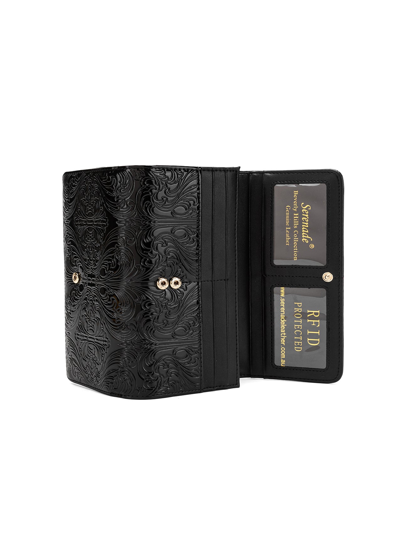 CAROLINA LARGE PATENT LEATHER WALLET WITH RFID - BLACK