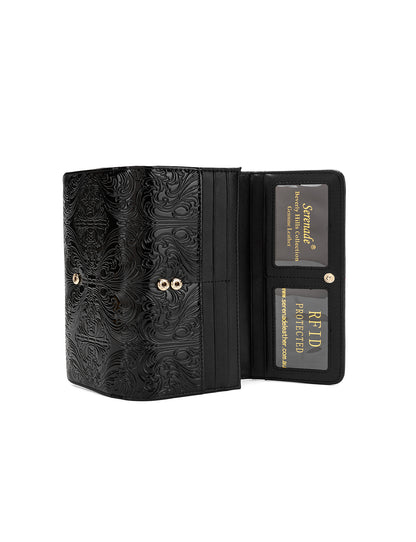 CAROLINA LARGE PATENT LEATHER WALLET WITH RFID - BLACK