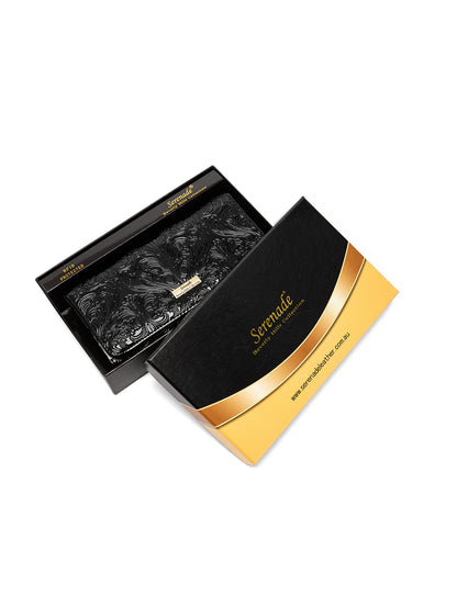 CAROLINA LARGE PATENT LEATHER WALLET WITH RFID - BLACK