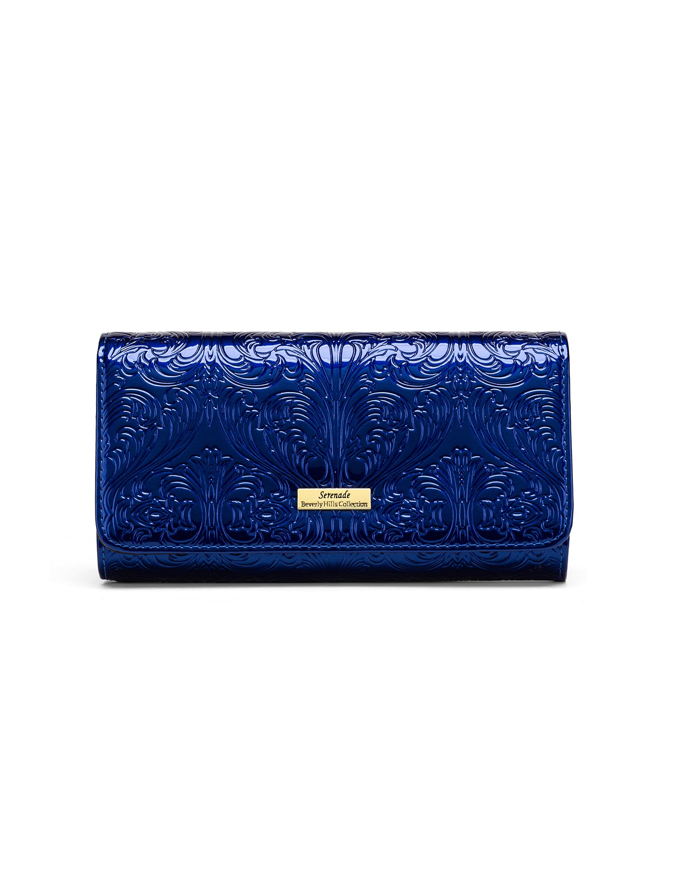 CAROLINA LARGE PATENT LEATHER WALLET WITH RFID - BLUE