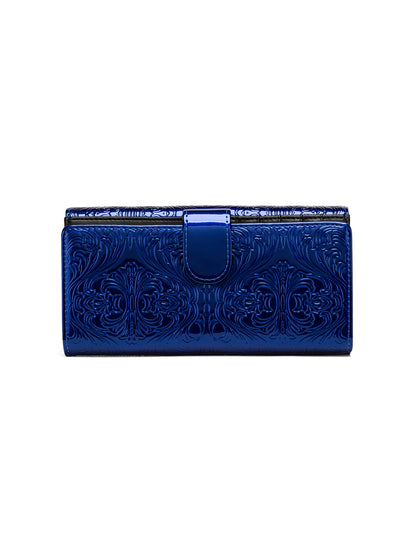 CAROLINA LARGE PATENT LEATHER WALLET WITH RFID - BLUE