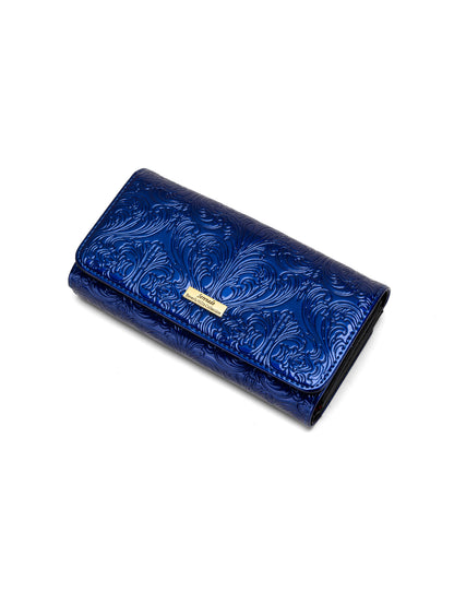 CAROLINA LARGE PATENT LEATHER WALLET WITH RFID - BLUE