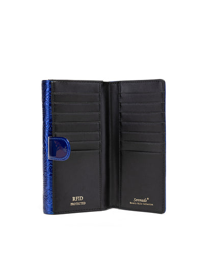 CAROLINA LARGE PATENT LEATHER WALLET WITH RFID - BLUE