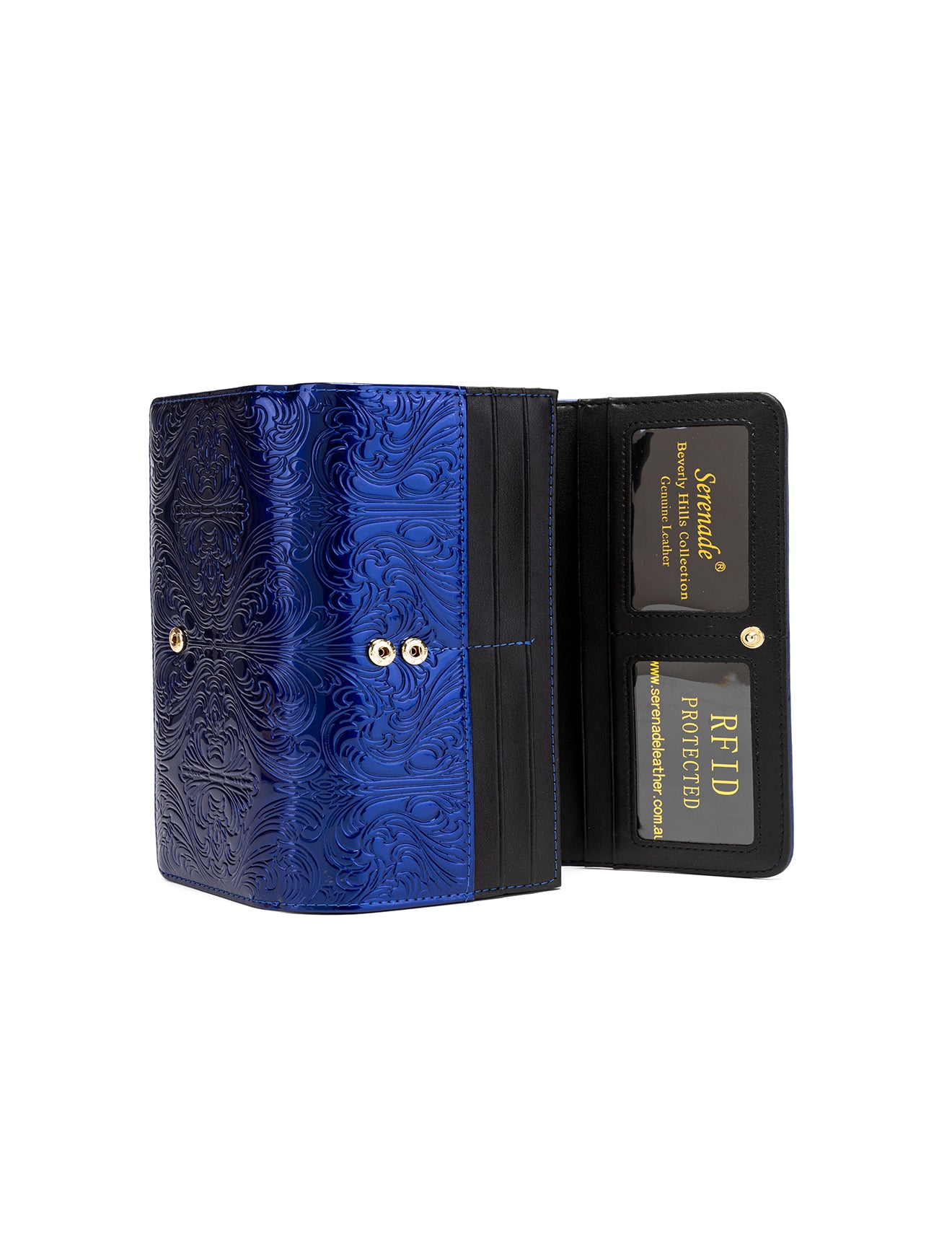 CAROLINA LARGE PATENT LEATHER WALLET WITH RFID - BLUE